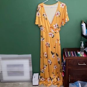 Yellow Floral Maxi Wrap Dress Size 1X